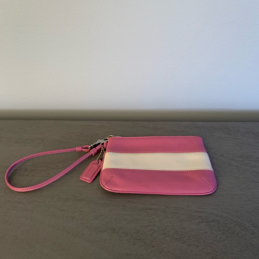 Coach Pink and White Leather Wristlet